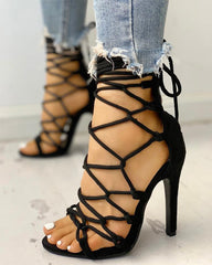 Stylish Open Toe Lace Up Stiletto Heels