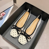 Polka Dot Print Square Toe Slip-On Flats