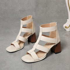 Zipper Adjustable Buckle Vintage Chunky Heel Sandals