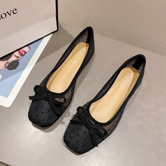 Polka Dot Print Square Toe Slip-On Flats