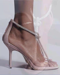 Stylish Pointed Toe Chain Adjustable Buckle Thin Heels