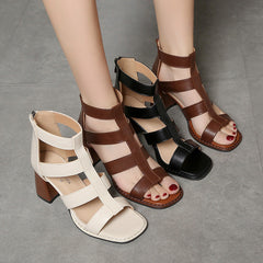 Zipper Adjustable Buckle Vintage Chunky Heel Sandals