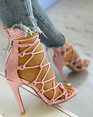 Stylish Open Toe Lace Up Stiletto Heels
