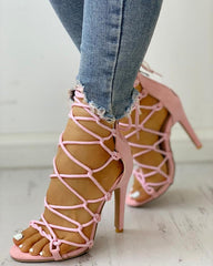Stylish Open Toe Lace Up Stiletto Heels