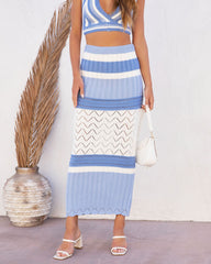 Ocean Shades Knit Midi Skirt - Blue/White