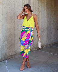 Off In Paradise Printed Wrap Midi Skirt