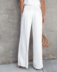 Olivia Pocketed Satin Wide Leg Pants - White