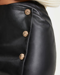 Olivier Faux Leather Gold Button Mini Skirt - Black