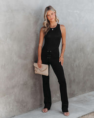 On The Edge Lace Up Flare Pants - Black