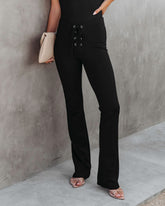 On The Edge Lace Up Flare Pants - Black