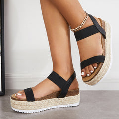 Open Toe Espadrille Platform Sandals Cork Elastic Strap Sandals