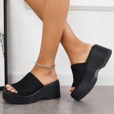 Open Toe Slip on Platform Heel Wedges Backless Sandals