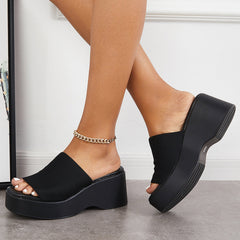 Open Toe Slip on Platform Heel Wedges Backless Sandals
