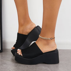 Open Toe Slip on Platform Heel Wedges Backless Sandals