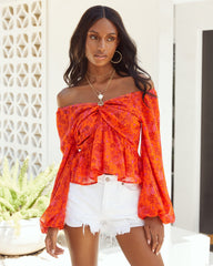 Orange Crush Balloon Sleeve Twist Blouse