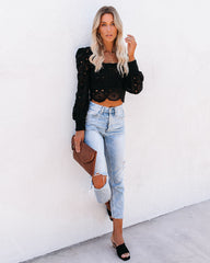 Outer Banks Cotton Crochet Lace Crop Top - Black