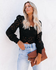 Outer Banks Cotton Crochet Lace Crop Top - Black