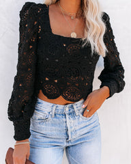 Outer Banks Cotton Crochet Lace Crop Top - Black