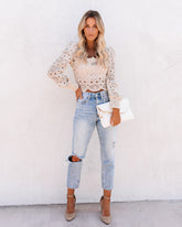 Outer Banks Cotton Crochet Lace Crop Top - Natural