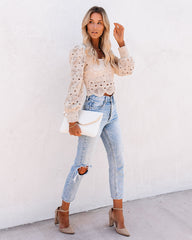 Outer Banks Cotton Crochet Lace Crop Top - Natural