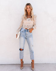 Outer Banks Cotton Crochet Lace Crop Top - Natural