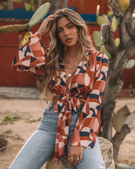 Ovie Printed Satin Tie Front Crop Blouse