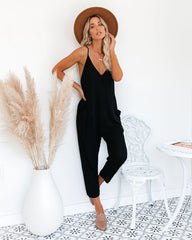 PREORDER - Andy Cotton Blend Pocketed Jumpsuit - Black