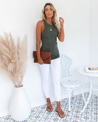 PREORDER - Cactus Washed Cotton Racerback Tank - Olive