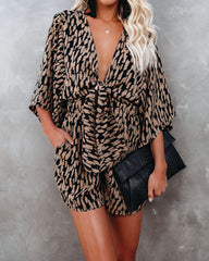PREORDER - Scratch That Printed Pocketed Tie Romper - Camel