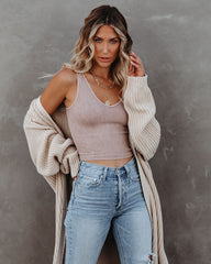 PREORDER - Seaboard Ribbed Knit Crop Tank - Vintage Brown