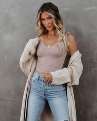 PREORDER - Seaboard Ribbed Knit Crop Tank - Vintage Brown