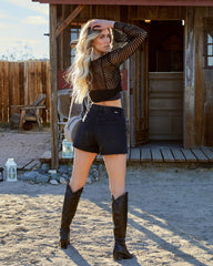 Pacifico Sheer Crochet Crop Top - Black