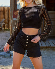 Pacifico Sheer Crochet Crop Top - Black