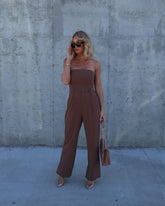 Paige Strapless Pocketed Jumpsuit - Chocolate