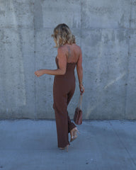 Paige Strapless Pocketed Jumpsuit - Chocolate