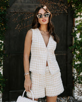 Paige Tweed Pocketed Shorts - Yellow/White