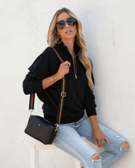Paigely Cotton Half Zip Pullover - Black