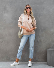 Paigely Cotton Half Zip Pullover - Tan