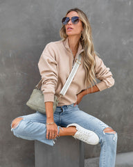 Paigely Cotton Half Zip Pullover - Tan