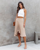 Palmer Satin Ruffle Midi Skirt - Tan