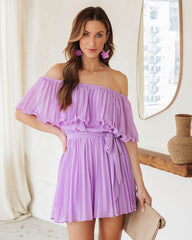 Paola Pleated Off The Shoulder Romper - Lilac