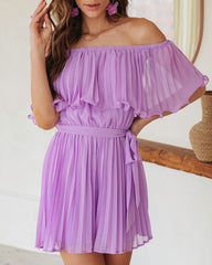 Paola Pleated Off The Shoulder Romper - Lilac