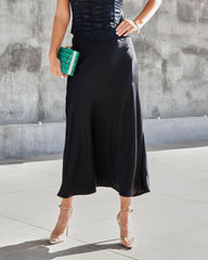 Parker Satin Midi Skirt - Black - SALE
