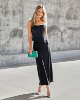 Parker Satin Midi Skirt - Black  - SALE