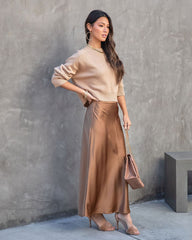 Parker Satin Midi Skirt - Caramel