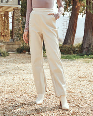 Parkhaven Pocketed High Rise Faux Leather Pants - Cream