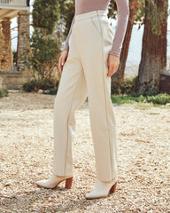 Parkhaven Pocketed High Rise Faux Leather Pants - Cream