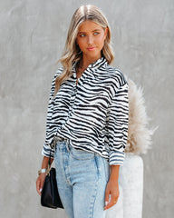 Patton Zebra Print Button Down Blouse