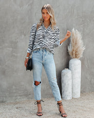 Patton Zebra Print Button Down Blouse