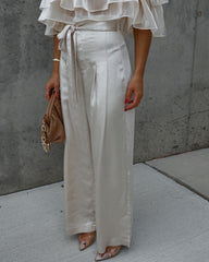 Paula Satin High Waisted Front Tie Pants - Champagne